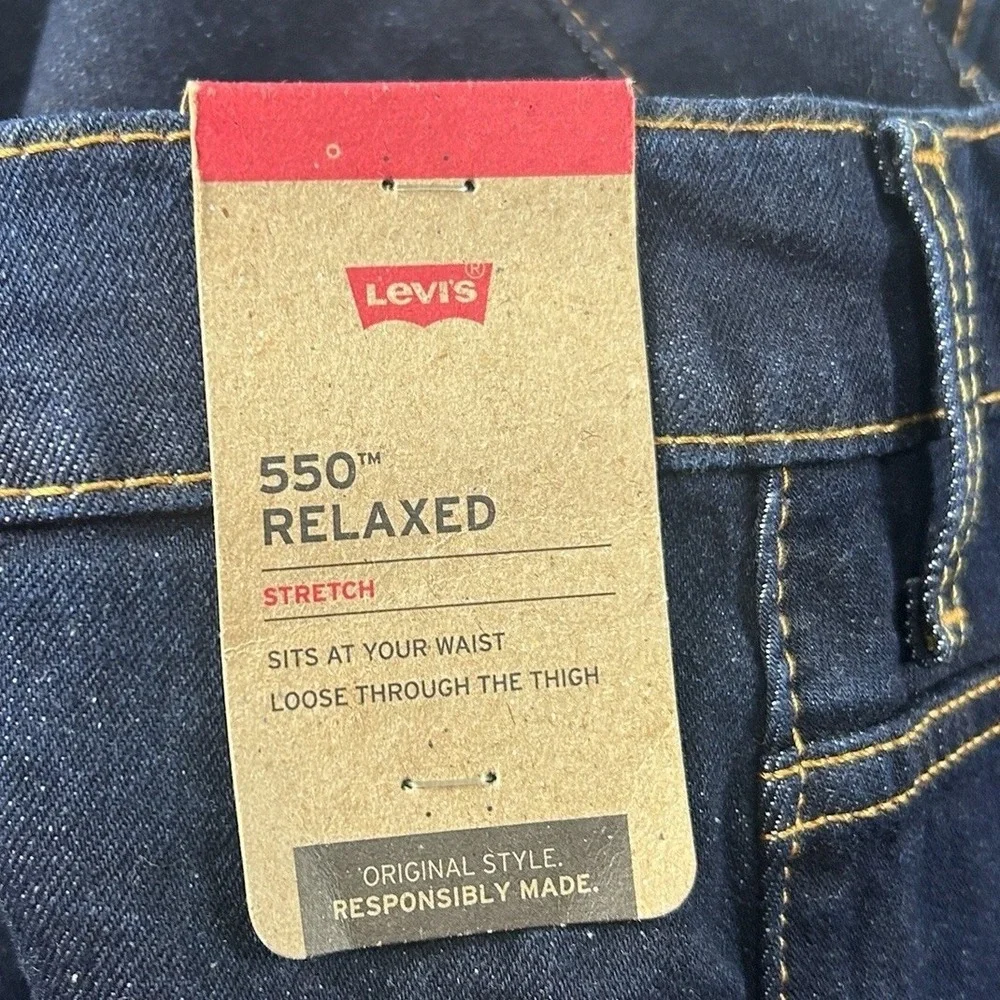 Levis 550 Relaxed Fit Big and Tall Mens Jeans 44x34 Dark Wash Stretch Denim‎ NEW